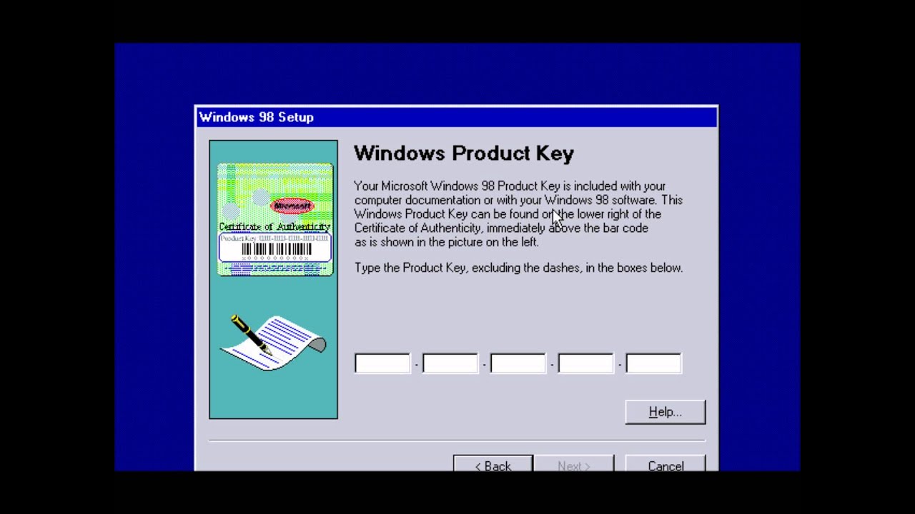 Windows 98 installation