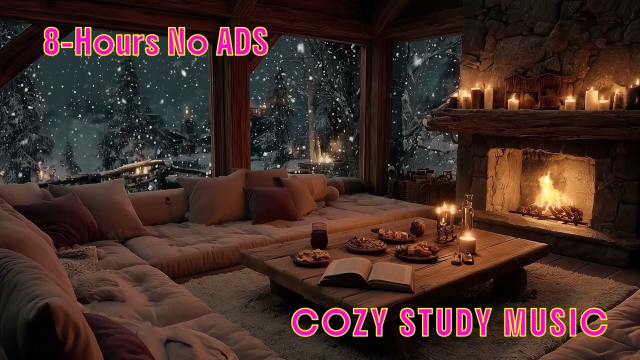 Study Music with Snow Outside and a  Fireplace  - Lofi Beats