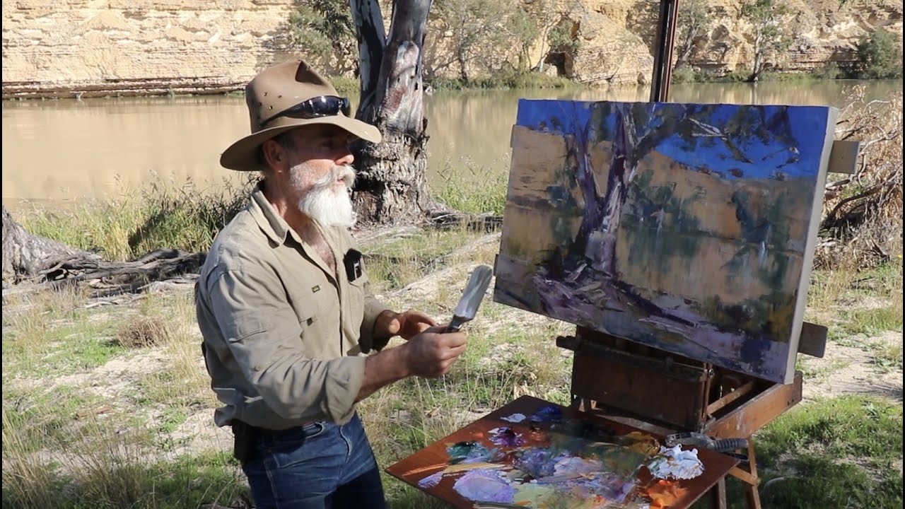 Plein Air - Quick Oil Sketch of Gums and Cliffs on a clear Tranquil Day / Australian Impressionism