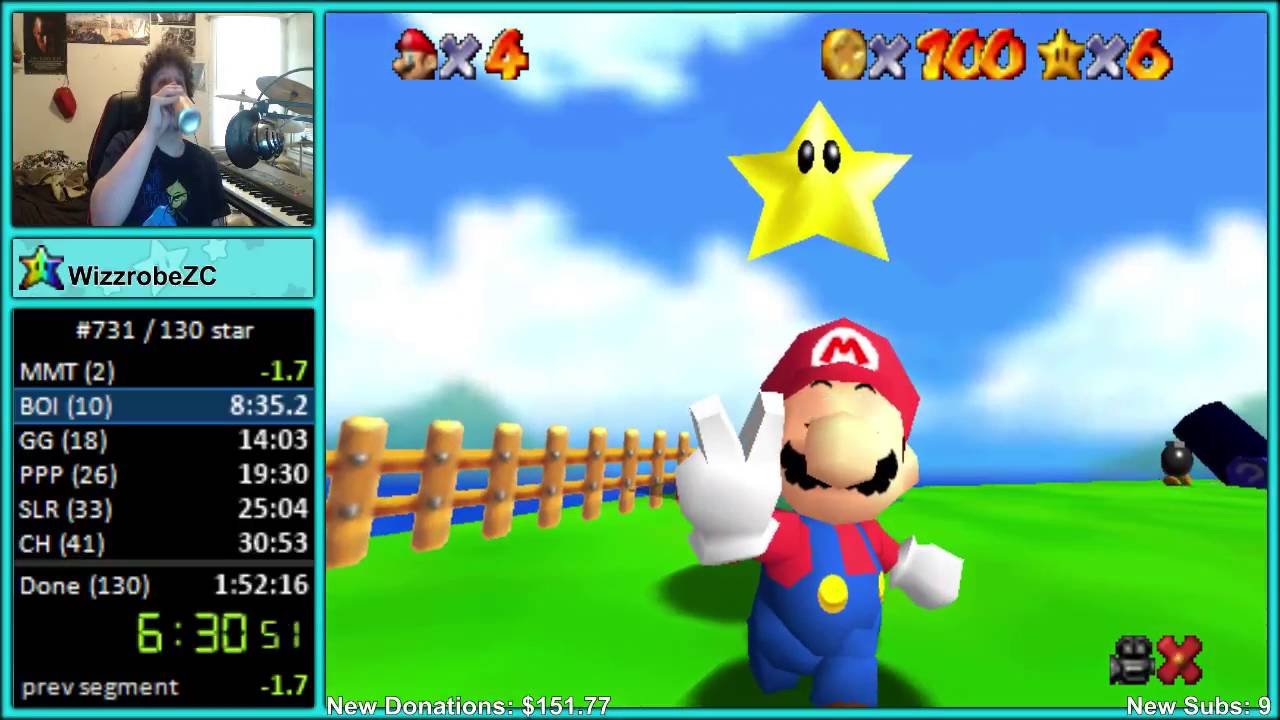 Super Mario Star Road 130 Star Speedrun: 1:51:47 (World Record on 8/2/2016)