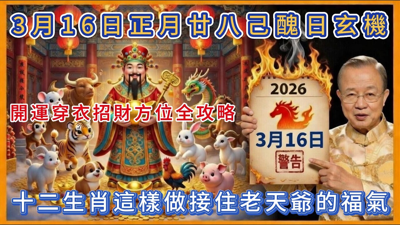 3月16日正月廿八己醜日必看！生肖運勢解析，開運穿衣招財方位全攻略#每日易點通 #曾仕強 #五行穿衣 #生肖運勢 #易經 #黃曆解讀 #生肖沖煞 #彭祖百忌 #趨吉避凶 #2026運勢 #十二生肖運勢
