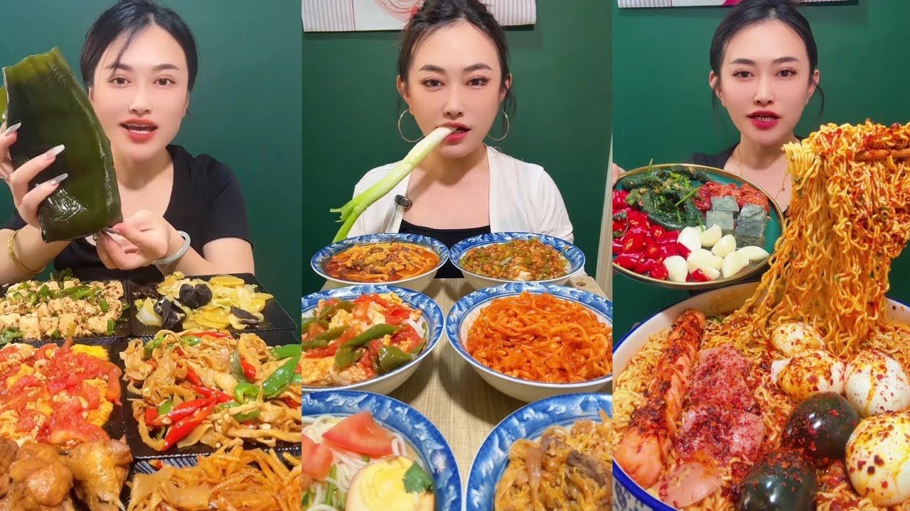 Mukbang Challenge Eating Rice 🍚 with food Spicy 🔥🥵 Noodles 🍜 🍖🥓 Meat #food #pork #foodie #yummy 