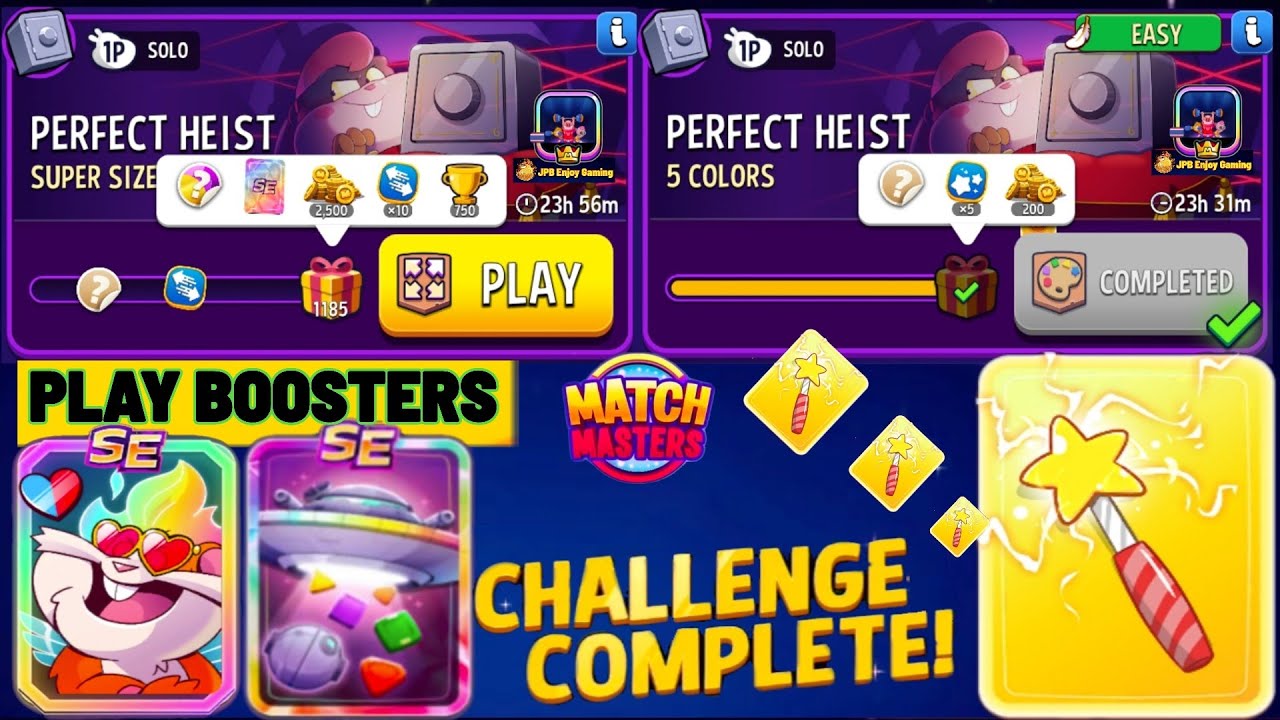 2 Solo/ Super Sized Solo Challenge Perfect Heist/1185 Score/ 5 Colors Solo Challenge/225 Score