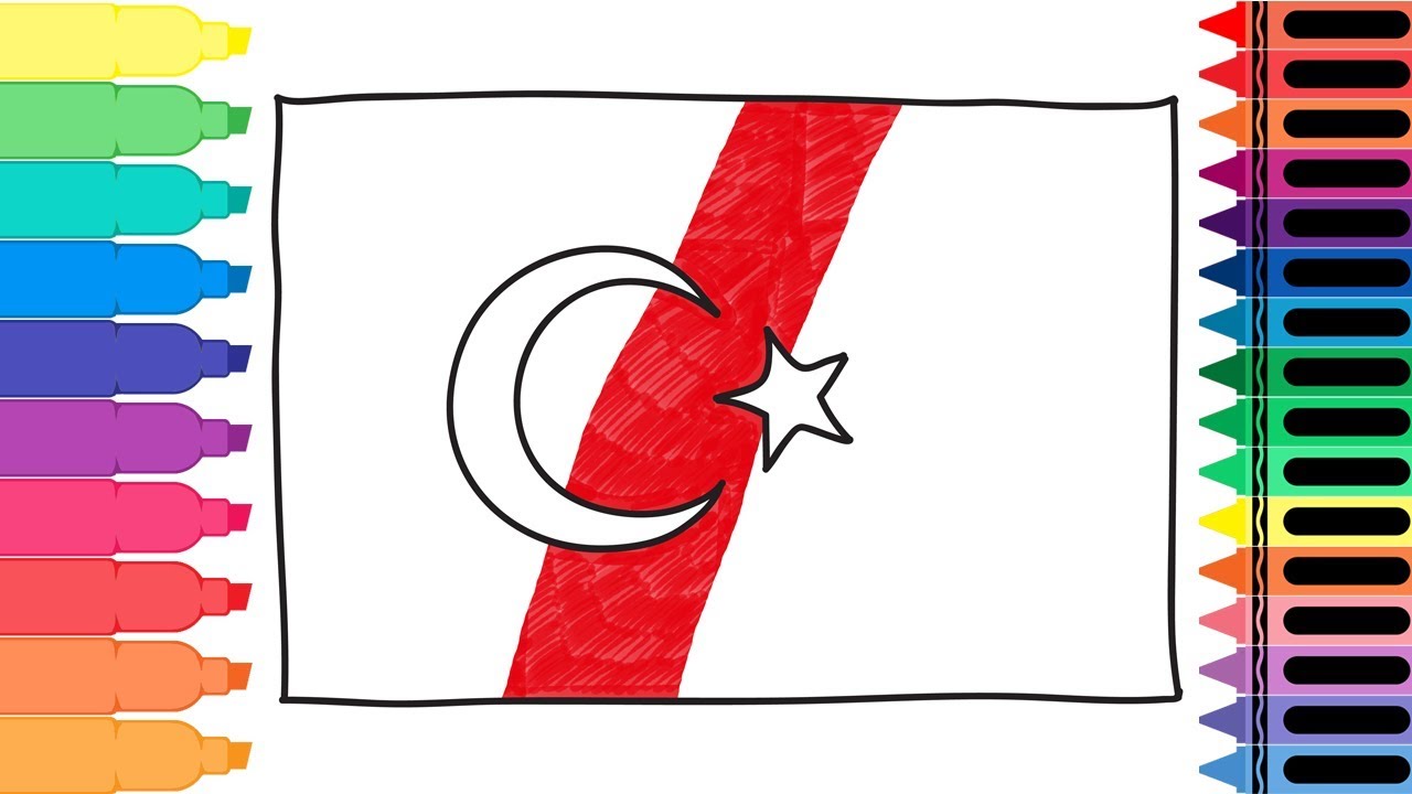 How to Draw Turkey Flag - Drawing the Turkish Flag - Art colors for kids | Tanimated Toys