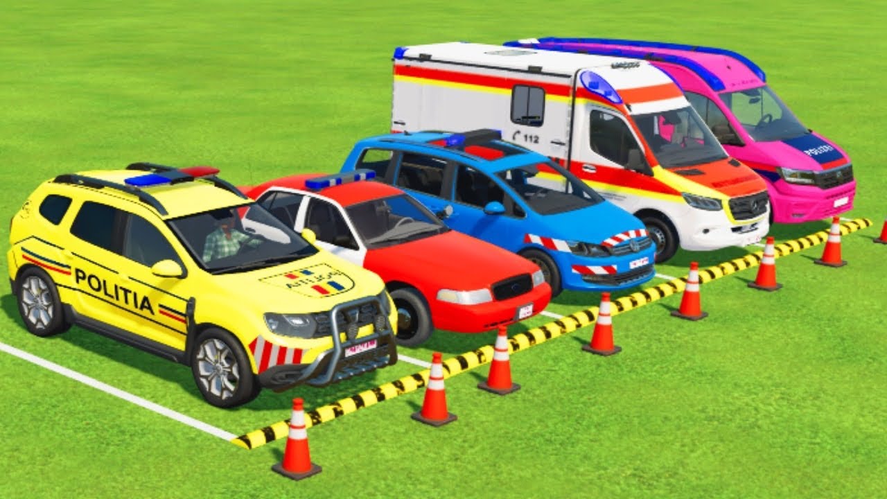 TRANSPORTING CARS, AMBULANCE, POLICE CARS, FIRE TRUCK, MONSTER TRUCK OF COLORS! WITH TRUCKS! - FS 22