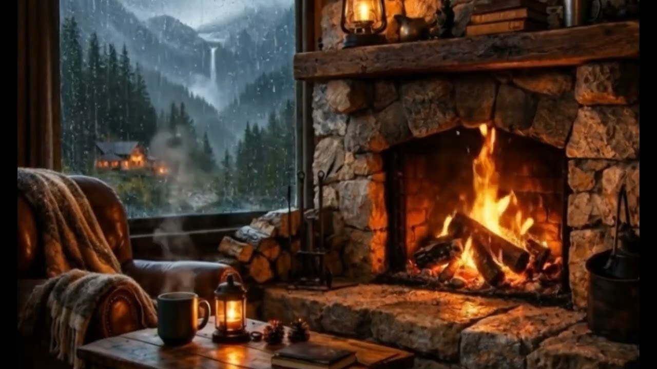 Cozy Fireplace Sound & Rain Sound  🔥 Fireplace Dream | Sleep and Stress Relief