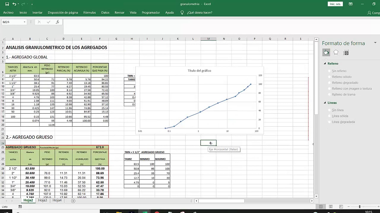 como hacer una curva granulometrica en excel escala logaritmica