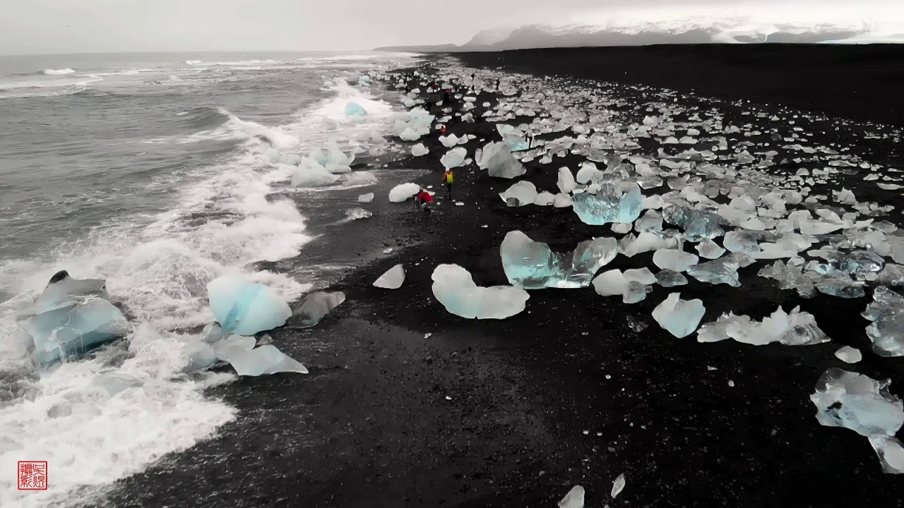 Diamond Beach In Cloudy Day Iceland 2019 Winter DJI Mavic Air Footage 4K