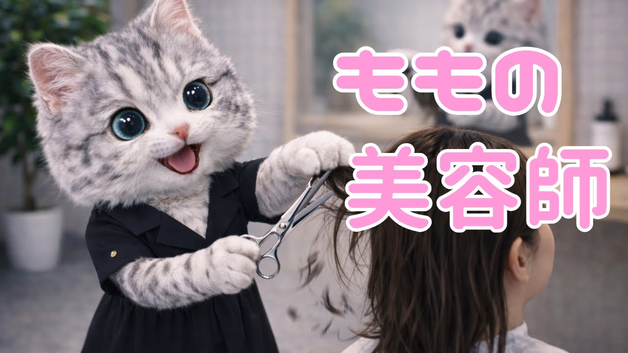 【ゆるふわ猫】✂️ももの美容師さん💇‍♀️Momo as a Hairdresser😺美容師さんになって頑張るもも！【a fluffy cat Momo】