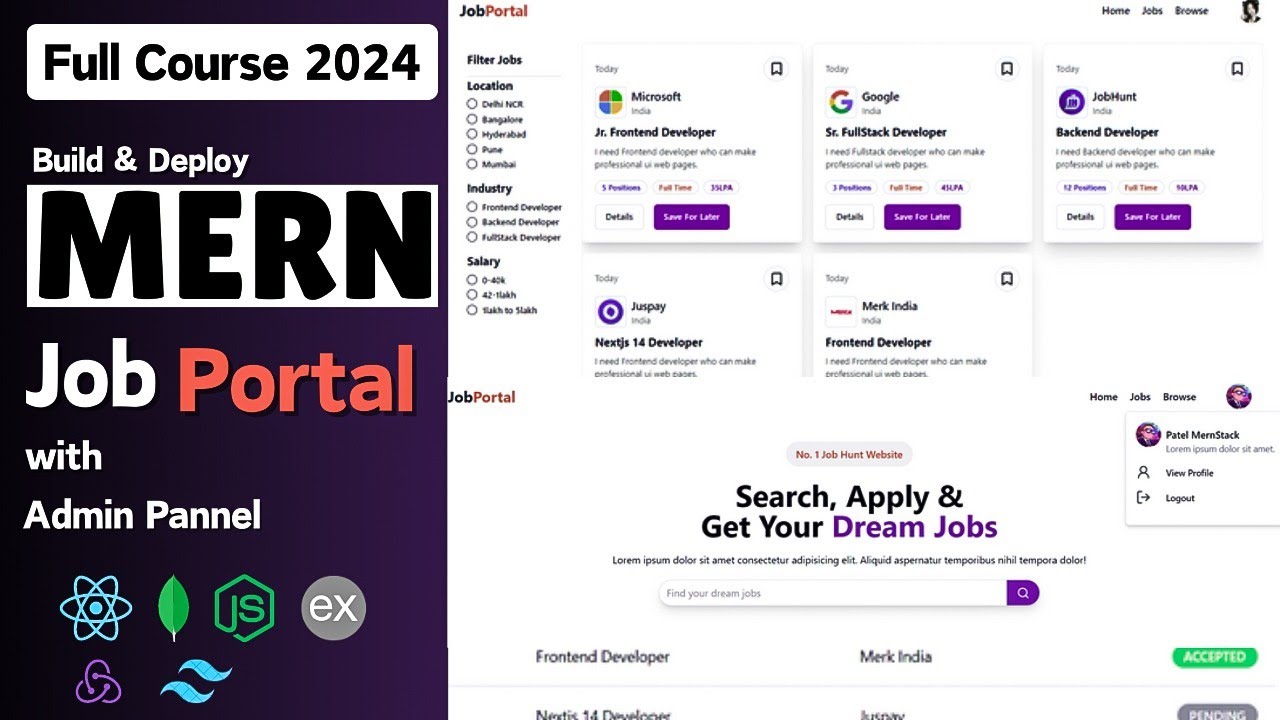 Build a FullStack Job Portal App with MERN Stack (MongoDB, Express, React Js, Node Js)