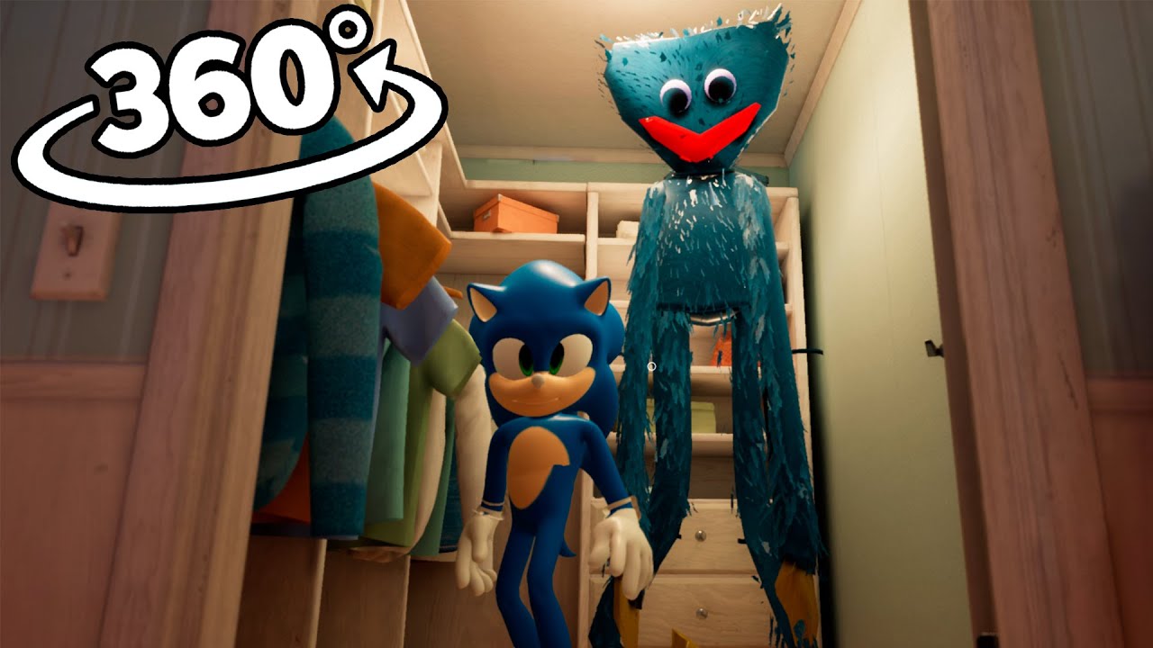 VR 360° Sonic and Huggy Wuggy attacked in the house (Poppy Playtime Chapter 2)
