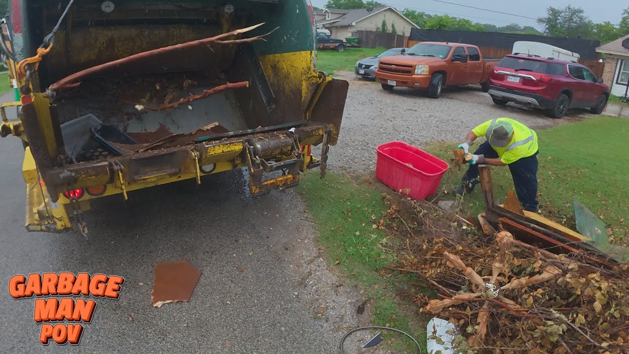 Trash Truck Rear Loader in Action | Bulky Trash Collection POV | 4K Full HD