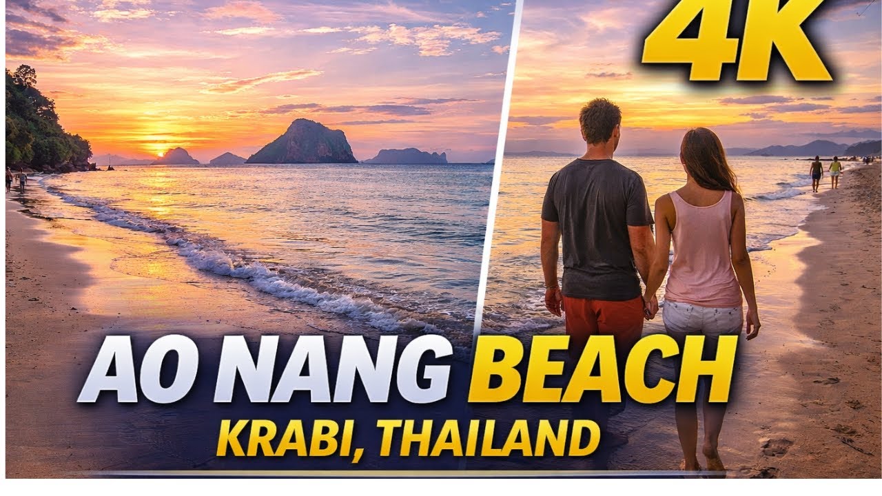 Ao Nang Beach Krabi Thailand 4K Walking Tour | Scenic Beach Stroll
