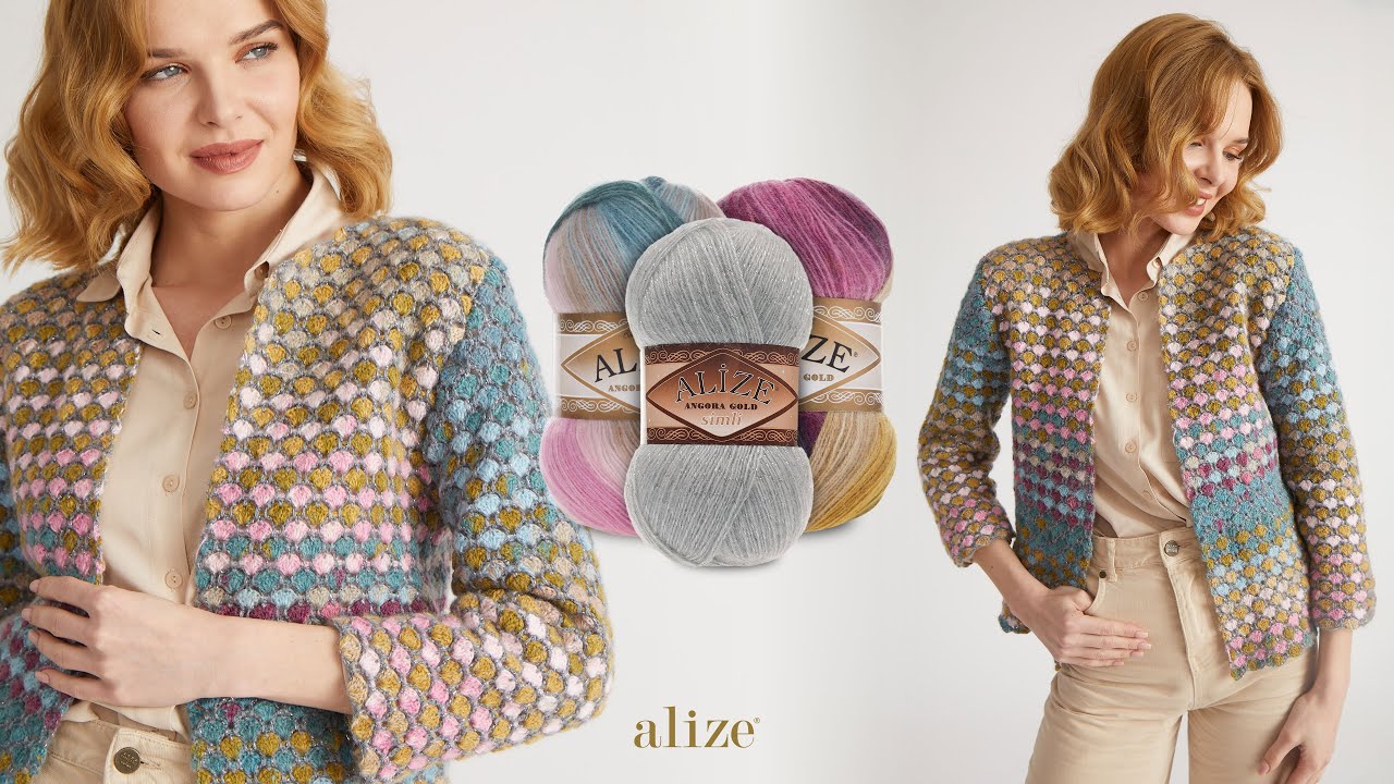 Весенний кардиган крючком из Alize Angora Gold Batik
