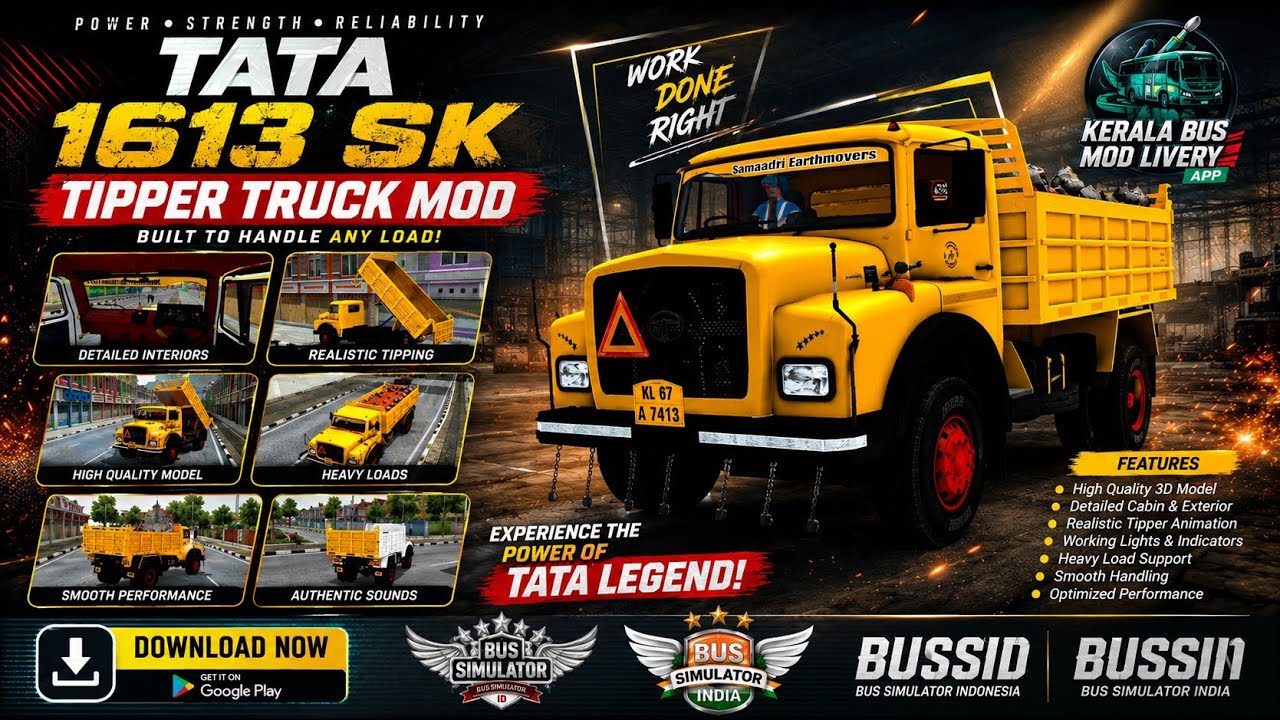 🔥 TATA 1613 SK Tipper Truck Mod | BUSSID & Bus Simulator India | Free Download