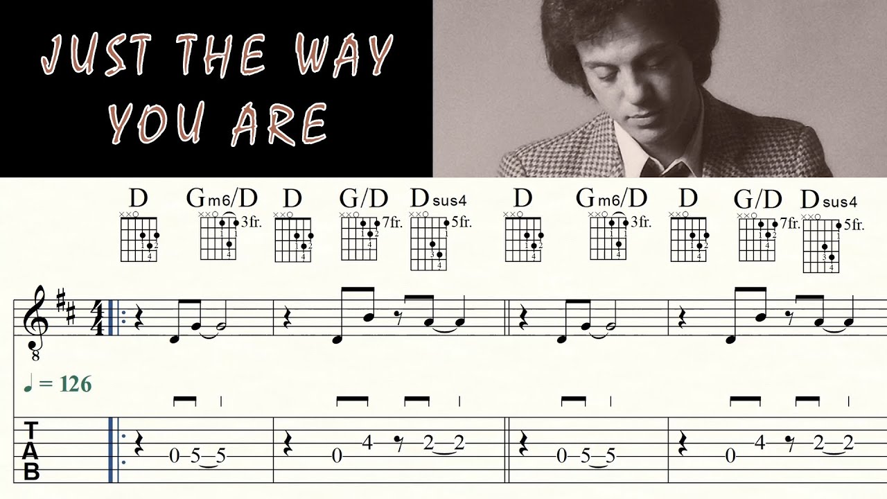JUST THE WAY YOU ARE | BILLY JOEL | Complete | Acoustic Guitar Tutorial | Sheet Music & TAB