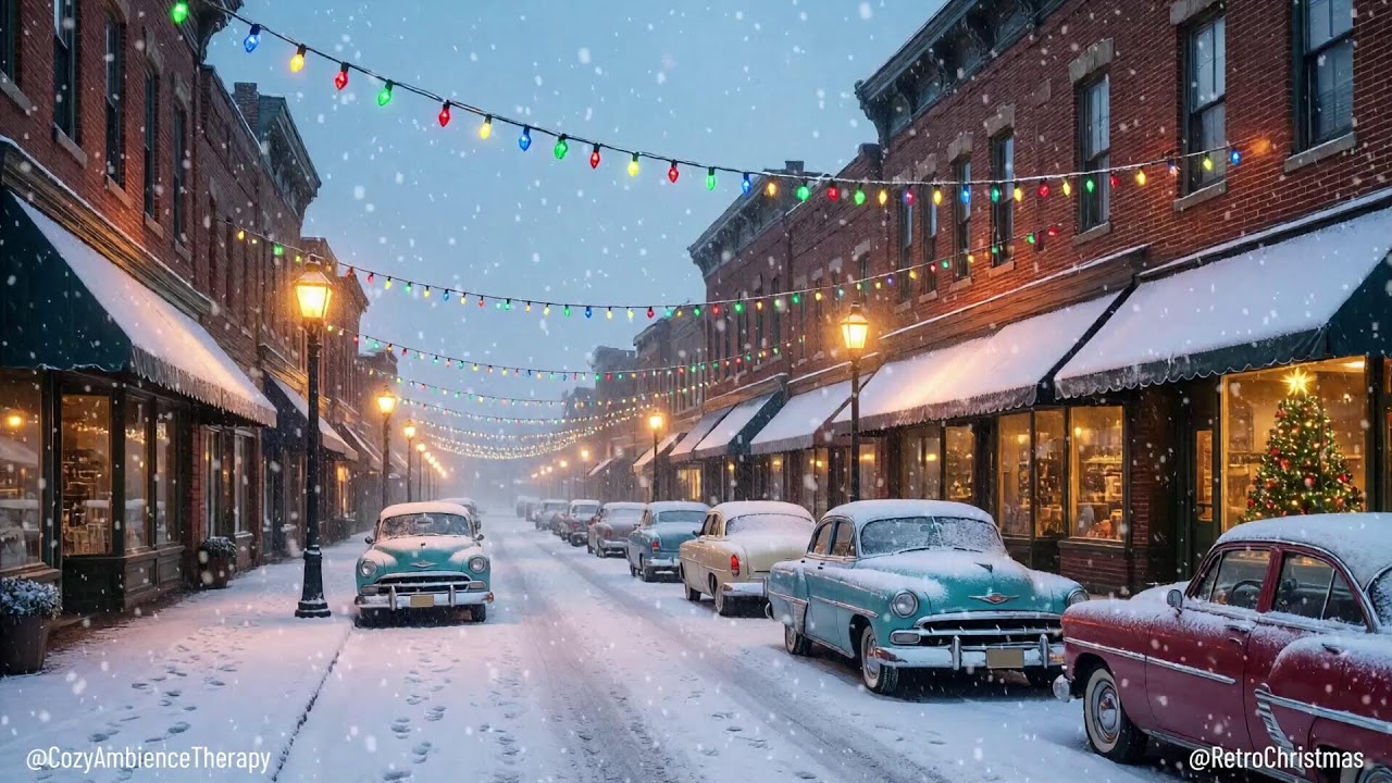 ❄️Relaxing Retro Christmas Scene On A Winter Evening ❄️ Soft Jazz ❄️ Snow Falling