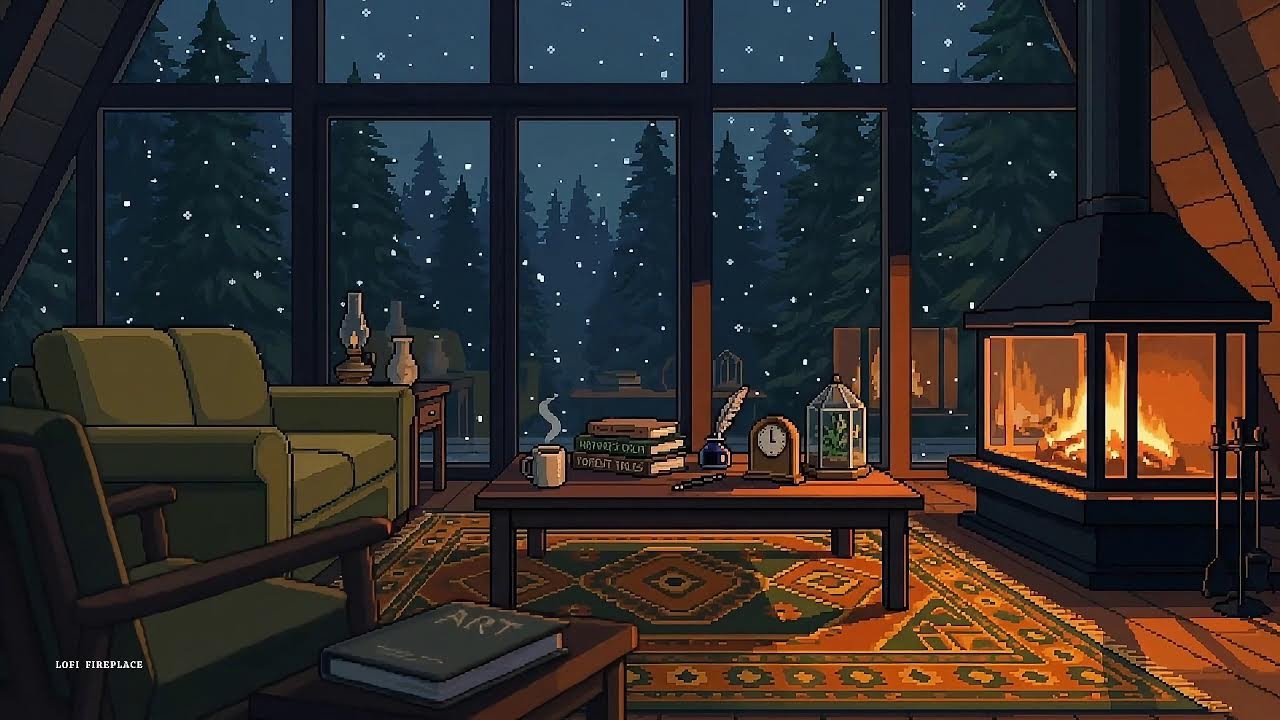 7/24 Live ❄️ Lofi - Snow Falling Outside with Fireplace| Cozy Winter Evening Vibes ❄️✨