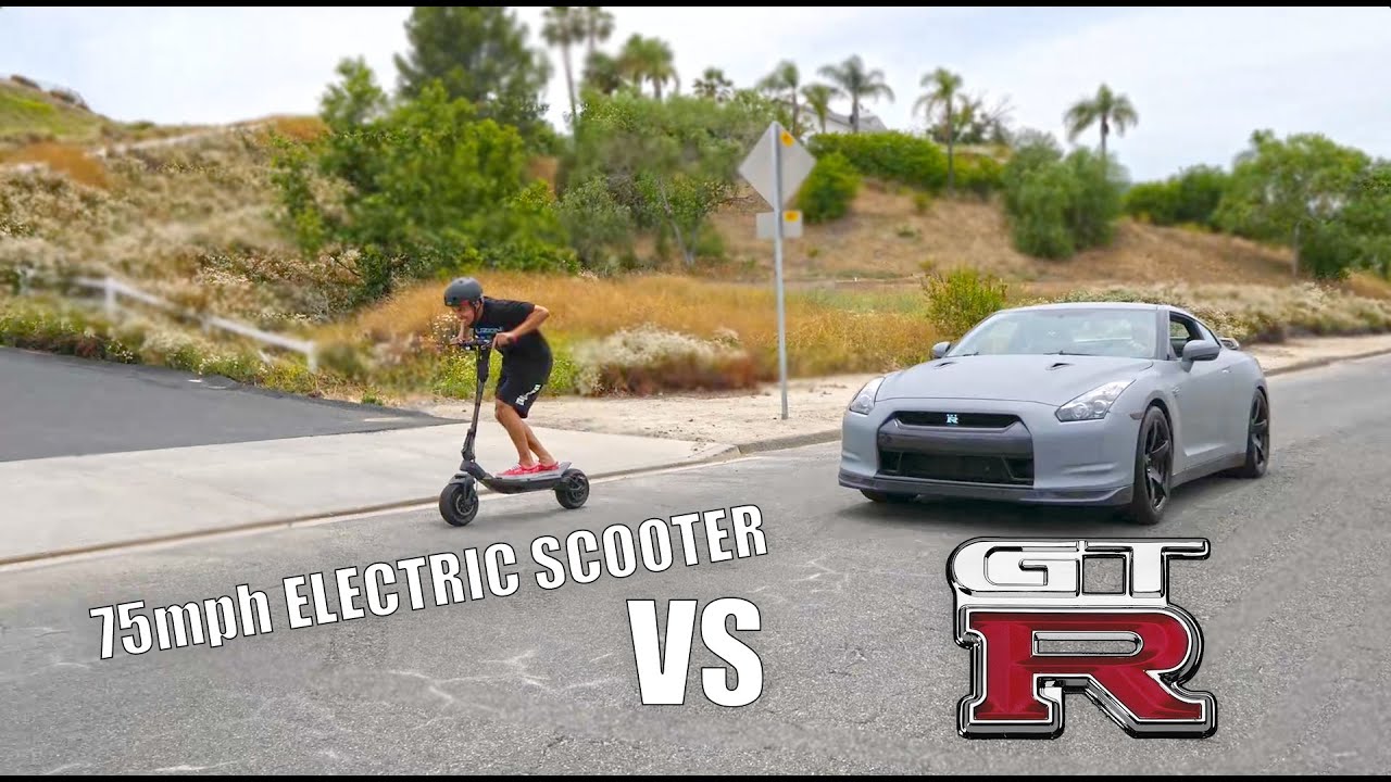 NISSAN GTR VS FAST ELECTRIC SCOOTER 75MPH!