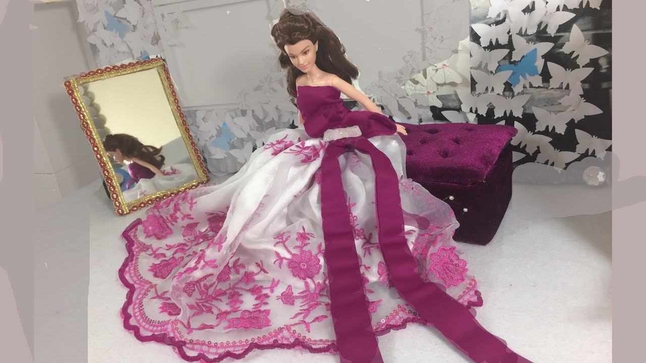 DIY BARBIE DRESS IDEAS/MAKE A BEAUTIFUL DRESS FOR BARBIE FASHION DOLL