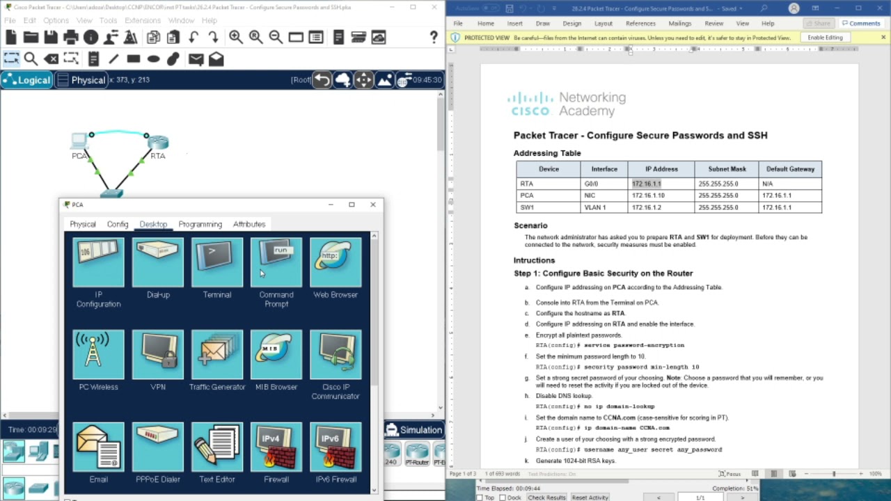 (CCNP ENCOR v8)  26.2.4 Packet Tracer - Configure Secure Passwords and SSH
