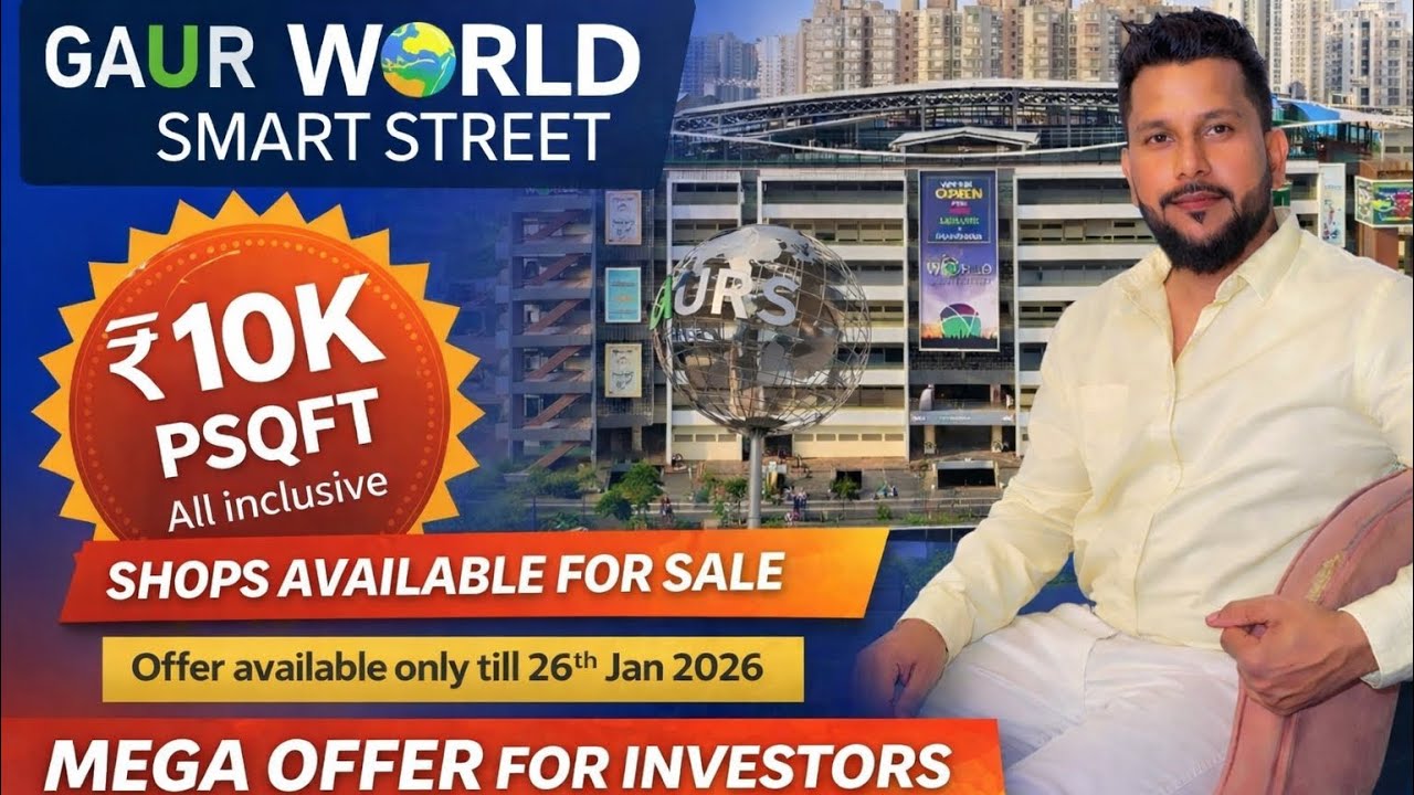 Shops are available at 10k per sqft all inclusive at Gaur World smart street shopping complex Noida 