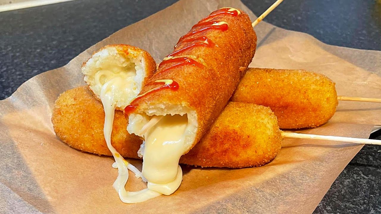 How To Make Potato Corn Dogs | Cheesy Potato Hotdog Roll
