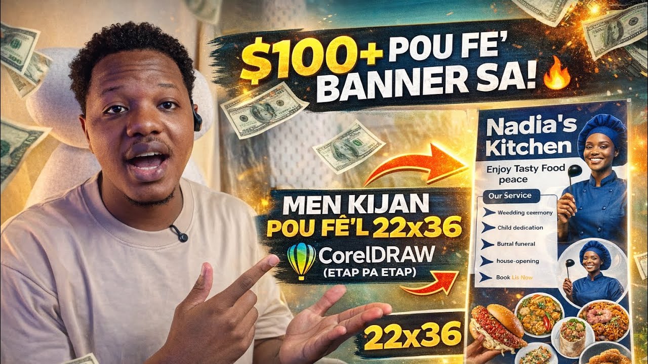 Moun Ap Peye $100+ Pou Banner Sa! 😱 Men Kijan Pou Fè’l 22x36 Sou CorelDRAW (Etap Pa Etap)