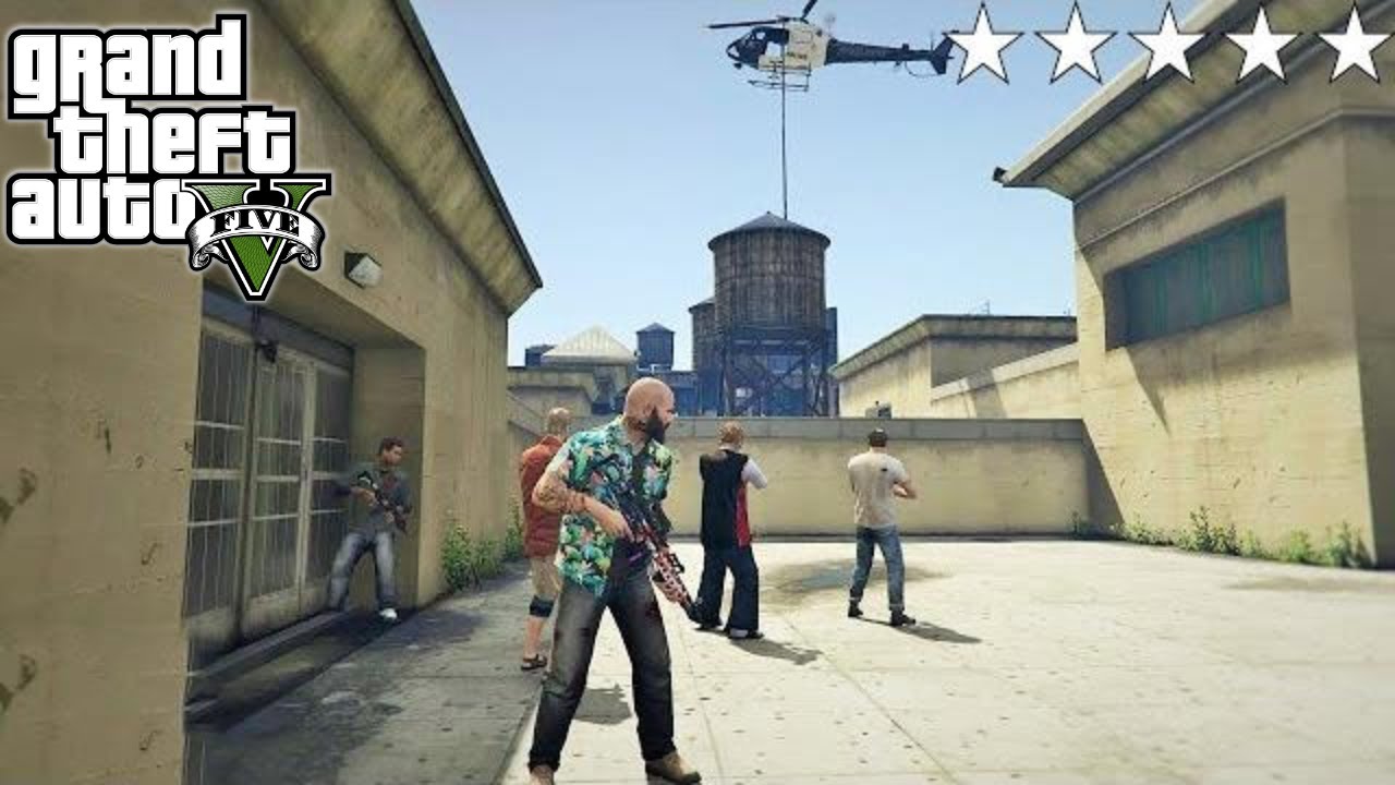 GTA 5 - Franklin, Lamar, Michael, Trevor, Ron and Wade's FIVE STAR COP BATTLE/ESCAPE