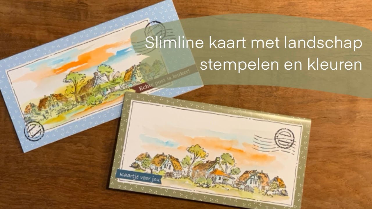 Slimline kaart met landschap stempelen en kleuren