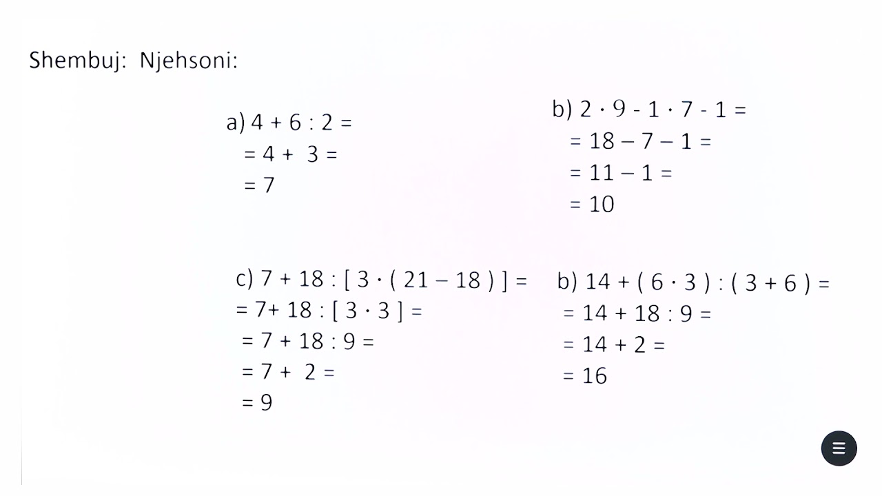 6 02 012 - Java 3 - Matematikë - Radha e veprimeve në shprehjet numerike me kllapa dhe pa kllapa U