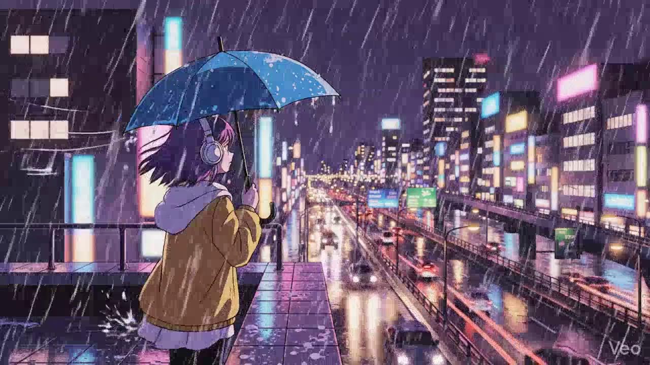 Peaceful Rainy Night 🌧️ Japanese Neon City Lofi