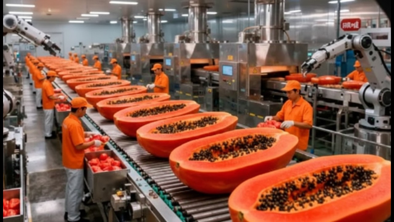 Inside a High-Tech Papaya Factory 🍍 | From Fresh Papaya to Juice, Seeds & Packaging