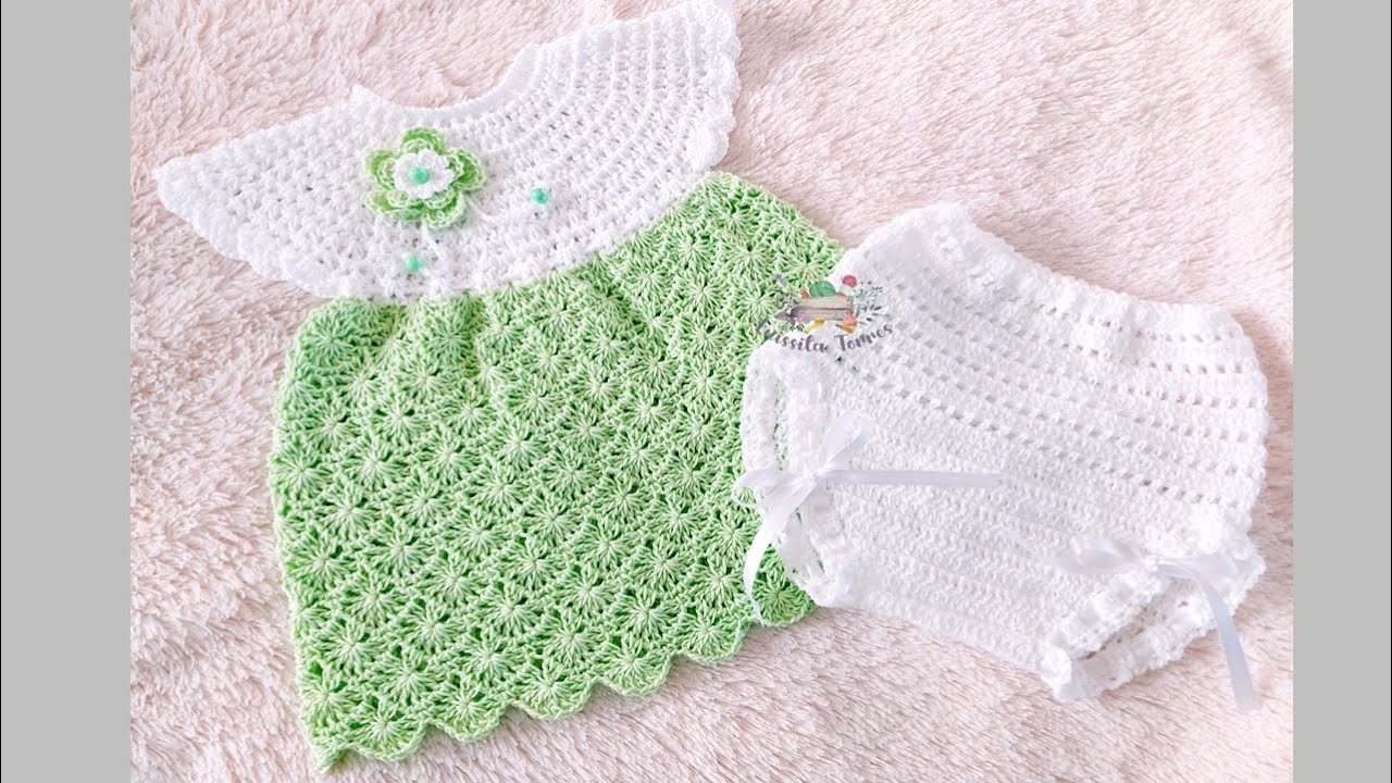 VESTIDO PISTACHE A CROCHET PARA BEBÉ PASO A PASO - PUNTO FANTASIA - 0 A 3 MESES