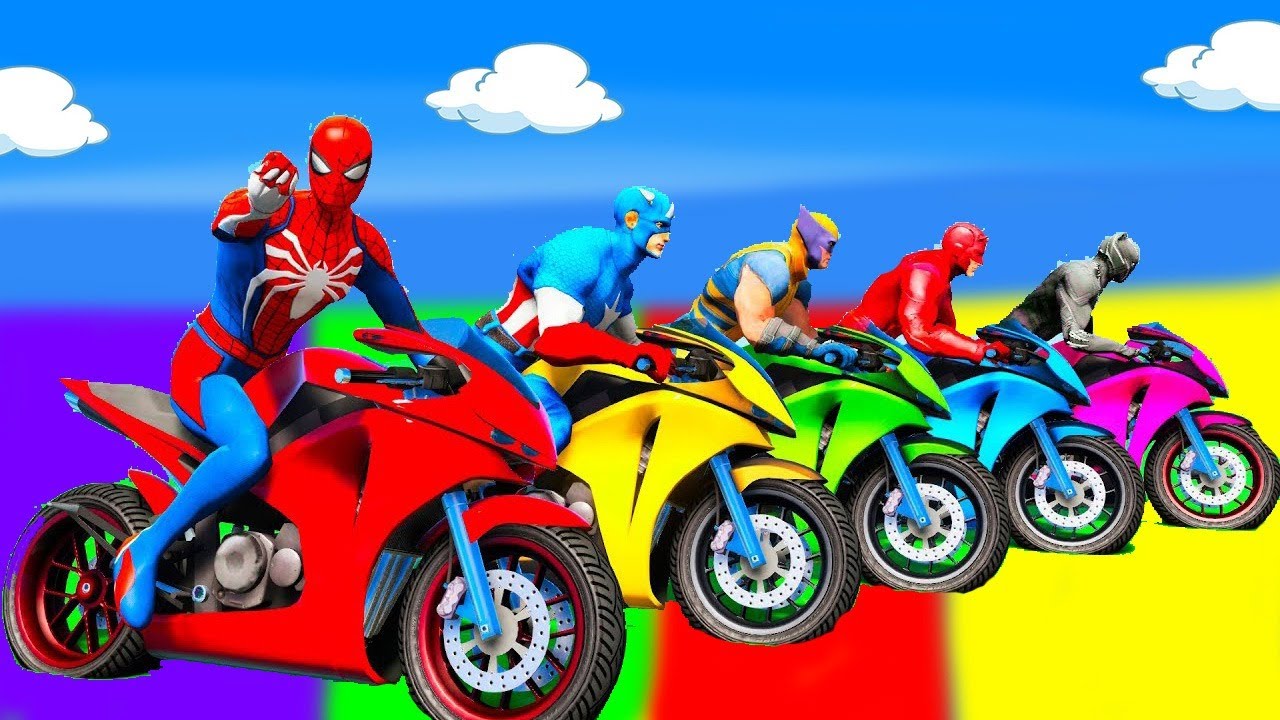 الأبطال الخارقين على القضبان دوامة قمع جسر 🚴‍♂️ SPIDER MAN!on Motorcycle in Spiral Bridge Stunt Rid