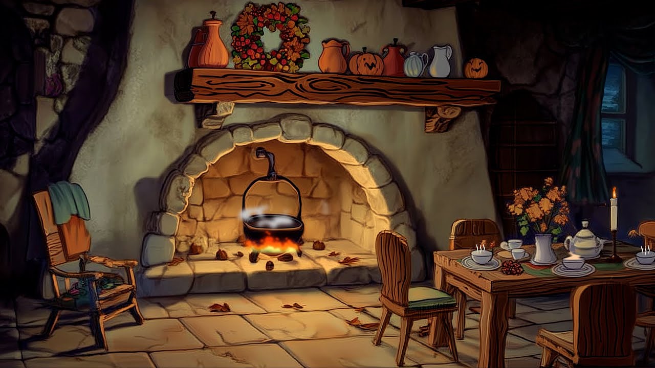 Disney Ambience ✨Cozy Room by the Fireplace with Disney Oldies Playing in Another Room for chilling