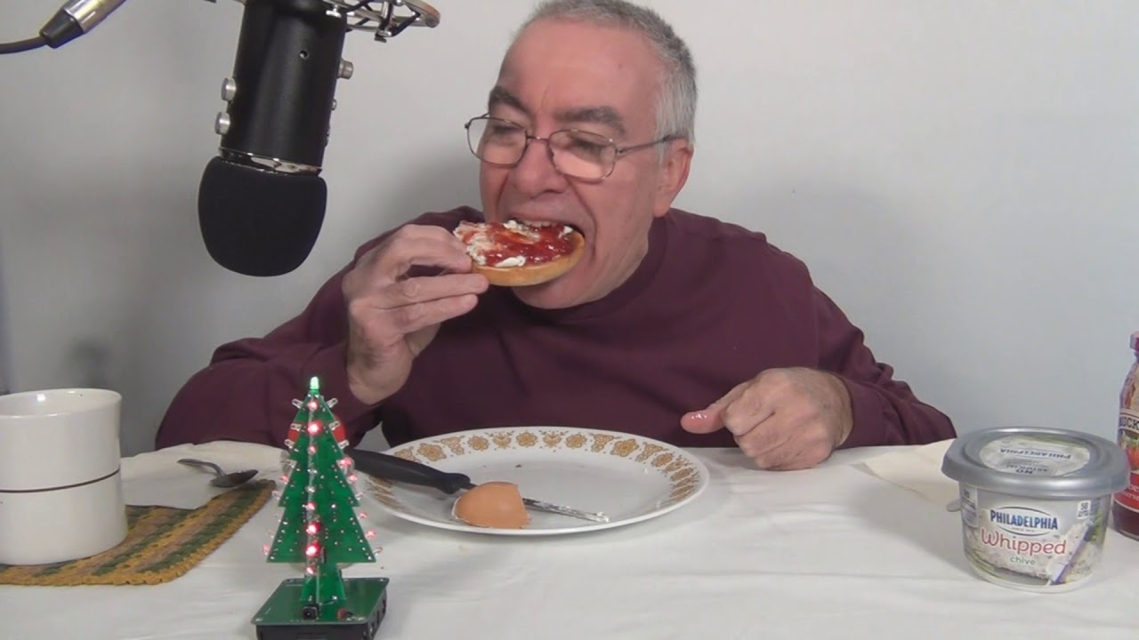 ASMR Eating a Bagel with cream cheese for Breakfast