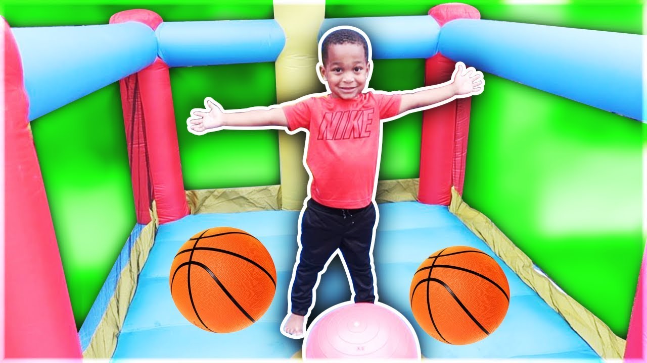 Giant Inflatable Basketball Bounce House In Our Backyard | DJ's Clubhouse