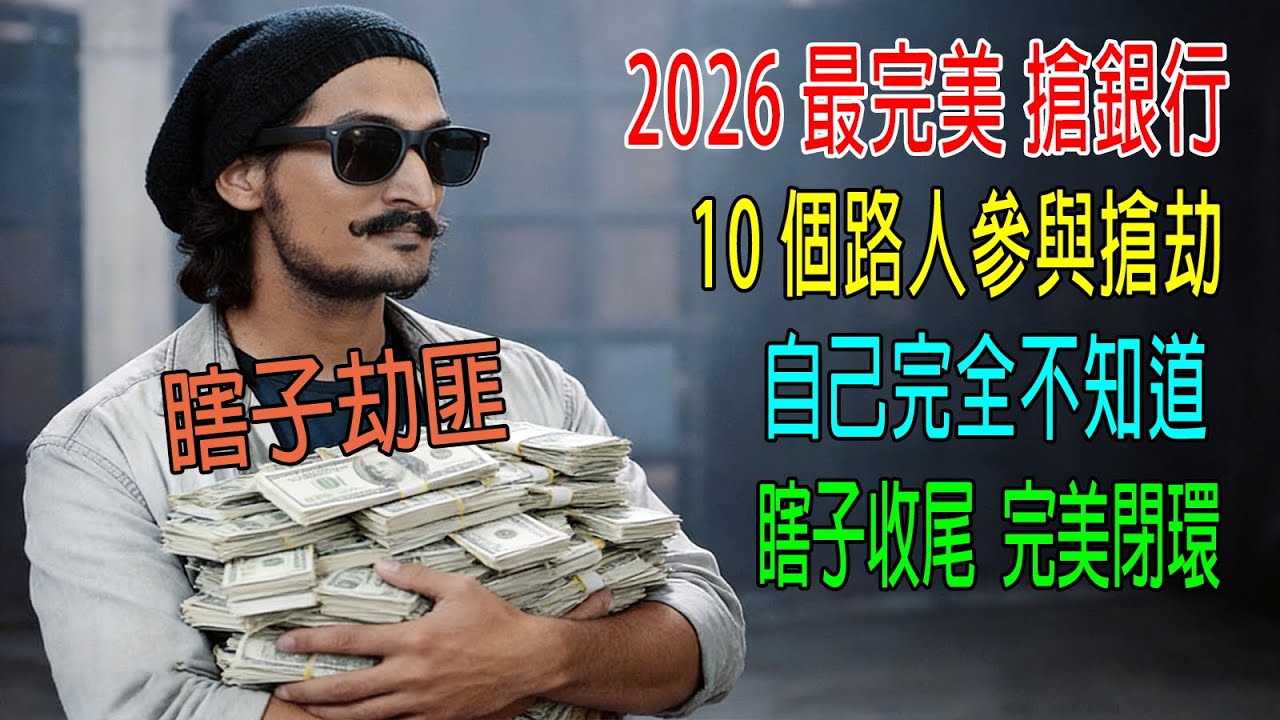 2026最完美搶銀行，10個路人參與搶劫，自己完全不知道，瞎子收尾完美閉環！警察眼皮下溜走