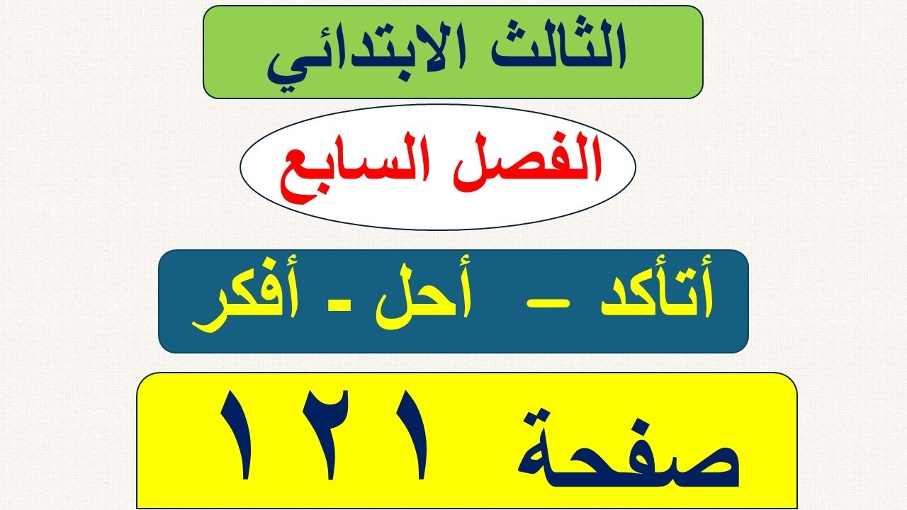 حل رياضيات الثالث الابتدائي صفحة 121 / أتأكد واحل و أفكر / مقارنة الكسور