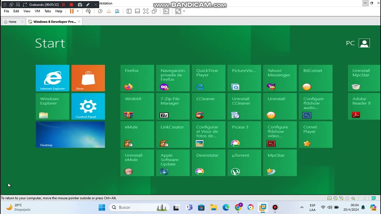 Windows 8 Developer Preview 2011 Debombed Build 8128 en virtual machine parte 1