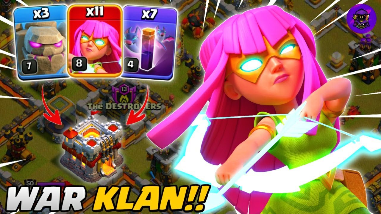 SIMPEL TAPI KUAT!! GOLEM + SUPER ARCHER + BAT SPELL - STRATEGI WAR TH 11 | COC INDONESIA