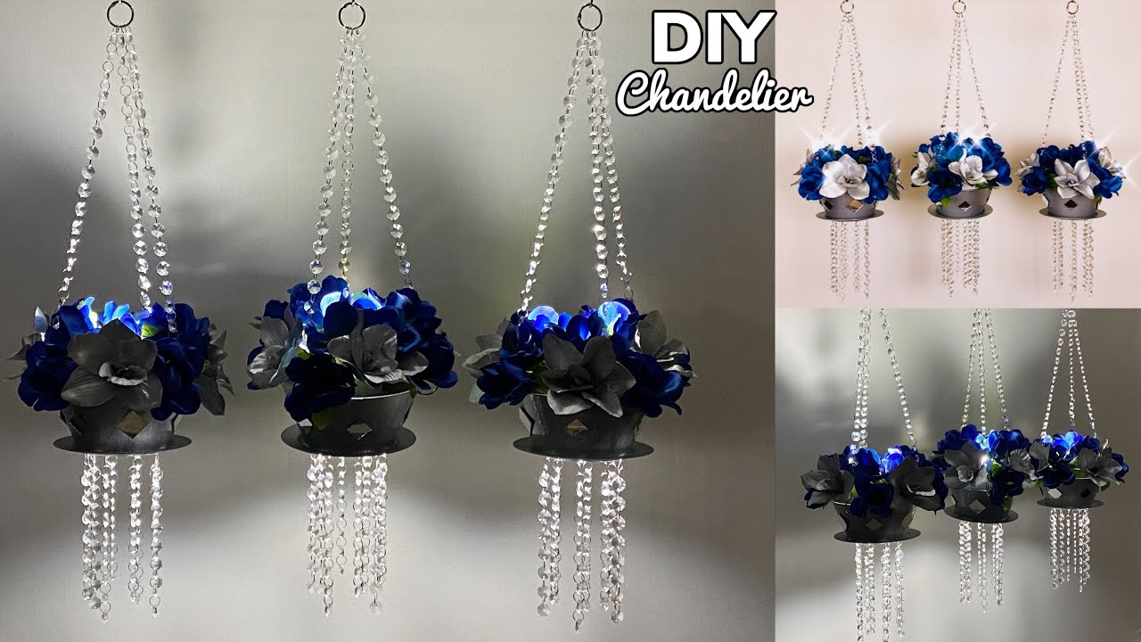 DIY Flower Planters LED Glam Chandelier | Using Crystals & Dollar Tree Bowls | Home Decor 2021