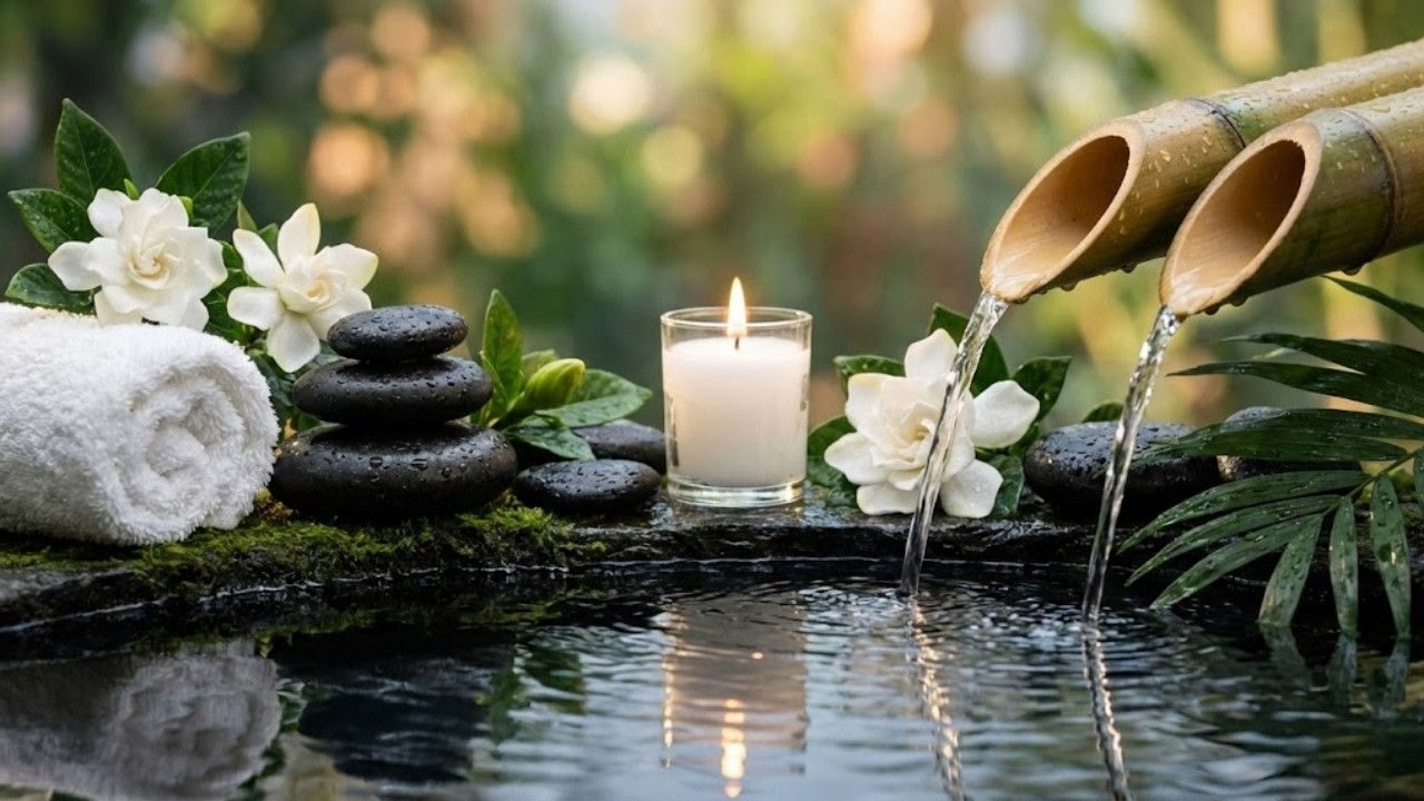 Soothing Spa Piano Music 🌿 Relaxing Sleep Music & Nature Sounds | Bamboo Water
