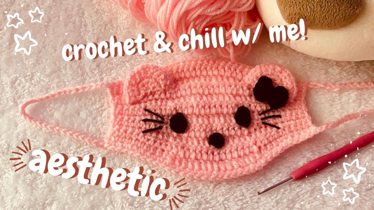 ✩°AESTHETIC°✩ CROCHET W/ ME | 1 HR 30 MINS | Hello Kitty Face Mask Order