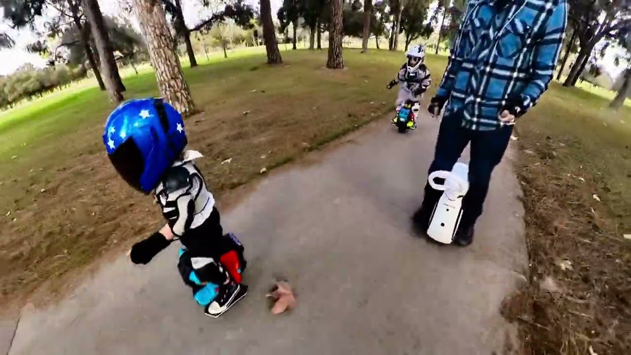 3 & 6 years old riding Electric Unicycles with their Dad. #EUC