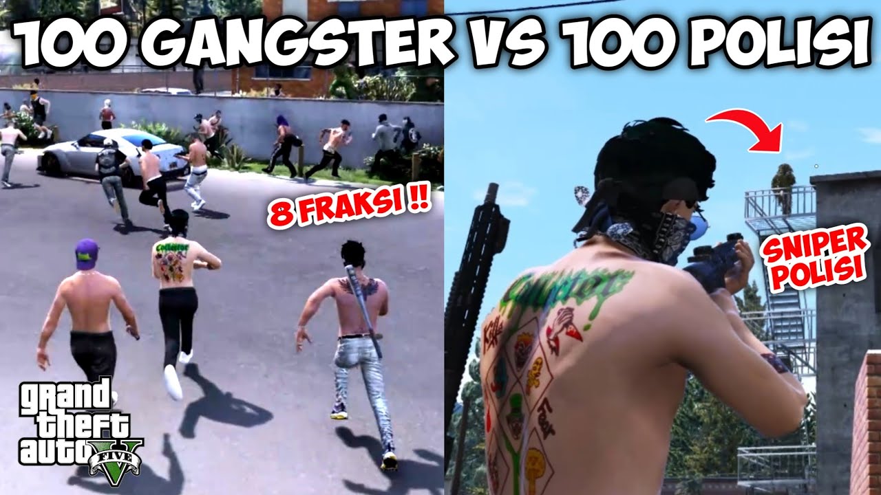 TRICKSTER MENGUMPULKAN SEMUA GANGSTER !! PERANG 100 GANGSTER VS 100 POLISI !! - GTA V ROLEPLAY