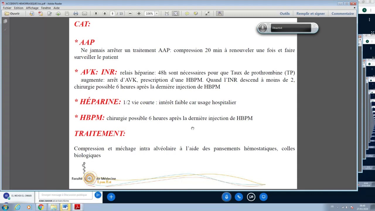 Attitude Preventive de l'odontologiste Face aux patients avec des risques hémorragiques