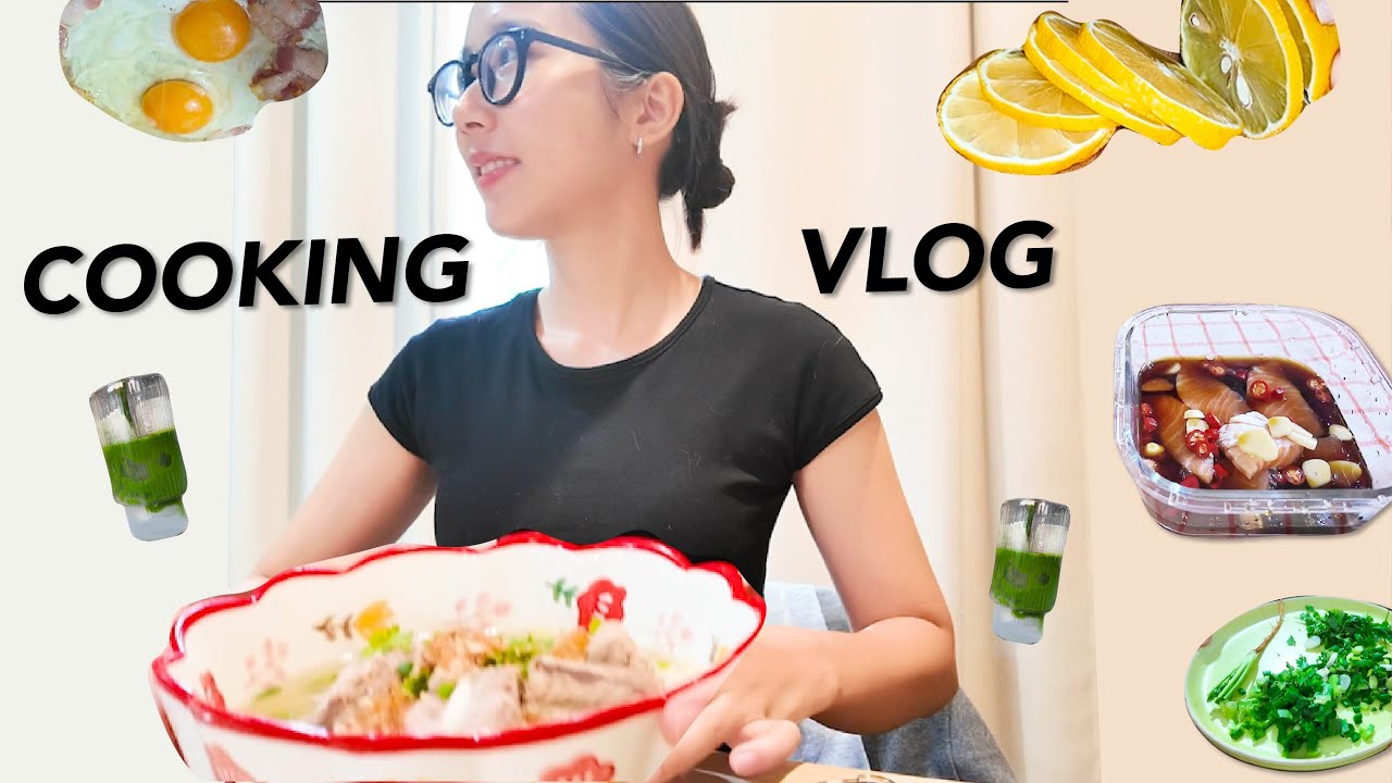 Cooking Vlog l ทำอาหารกินเอง, ก๋วยจั๊บสำเร็จรูป, แซลมอนดอง, ชาบูน้ำดำ