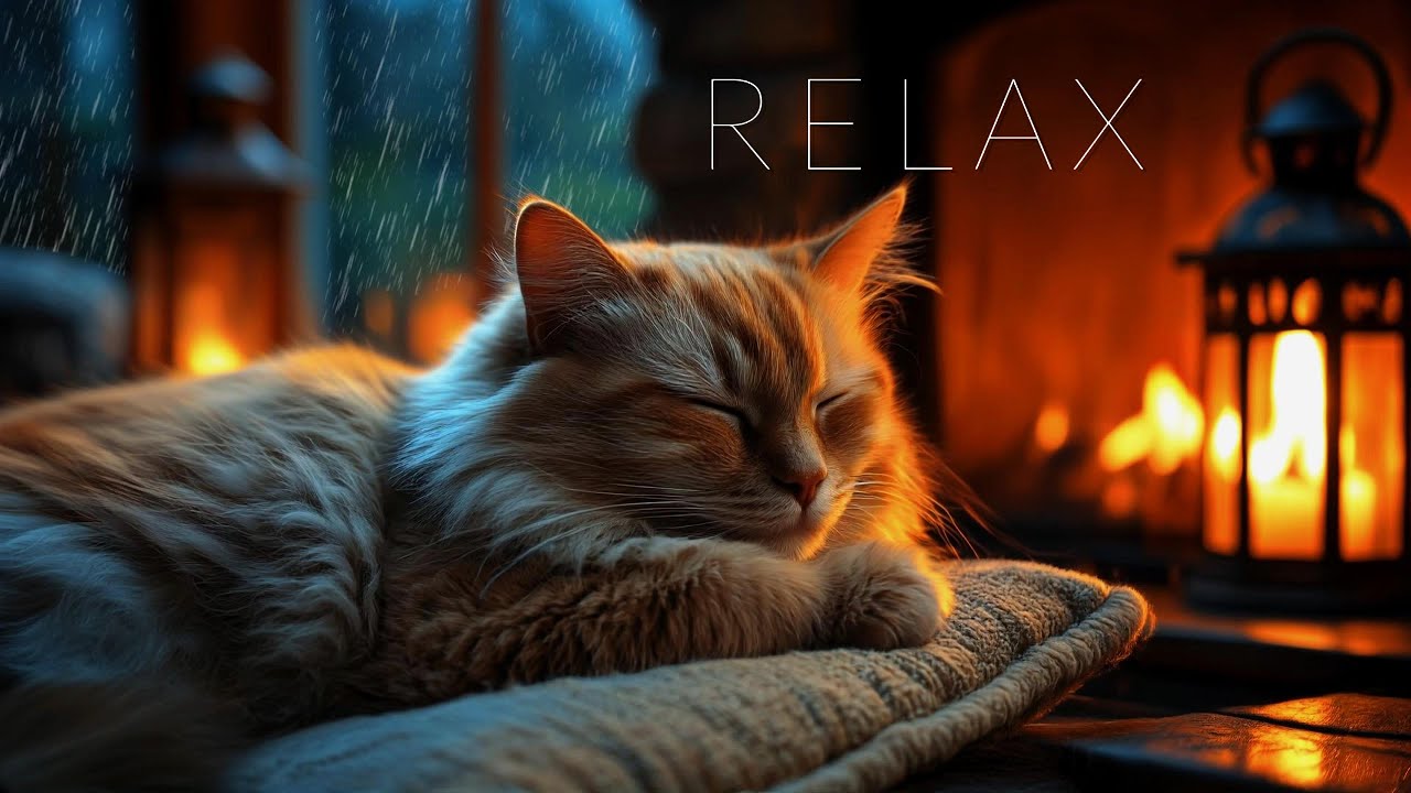 Soothing Piano Music for Cats 🐱 Cozy Rainy Night Ambience for Deep Relax & Sleep